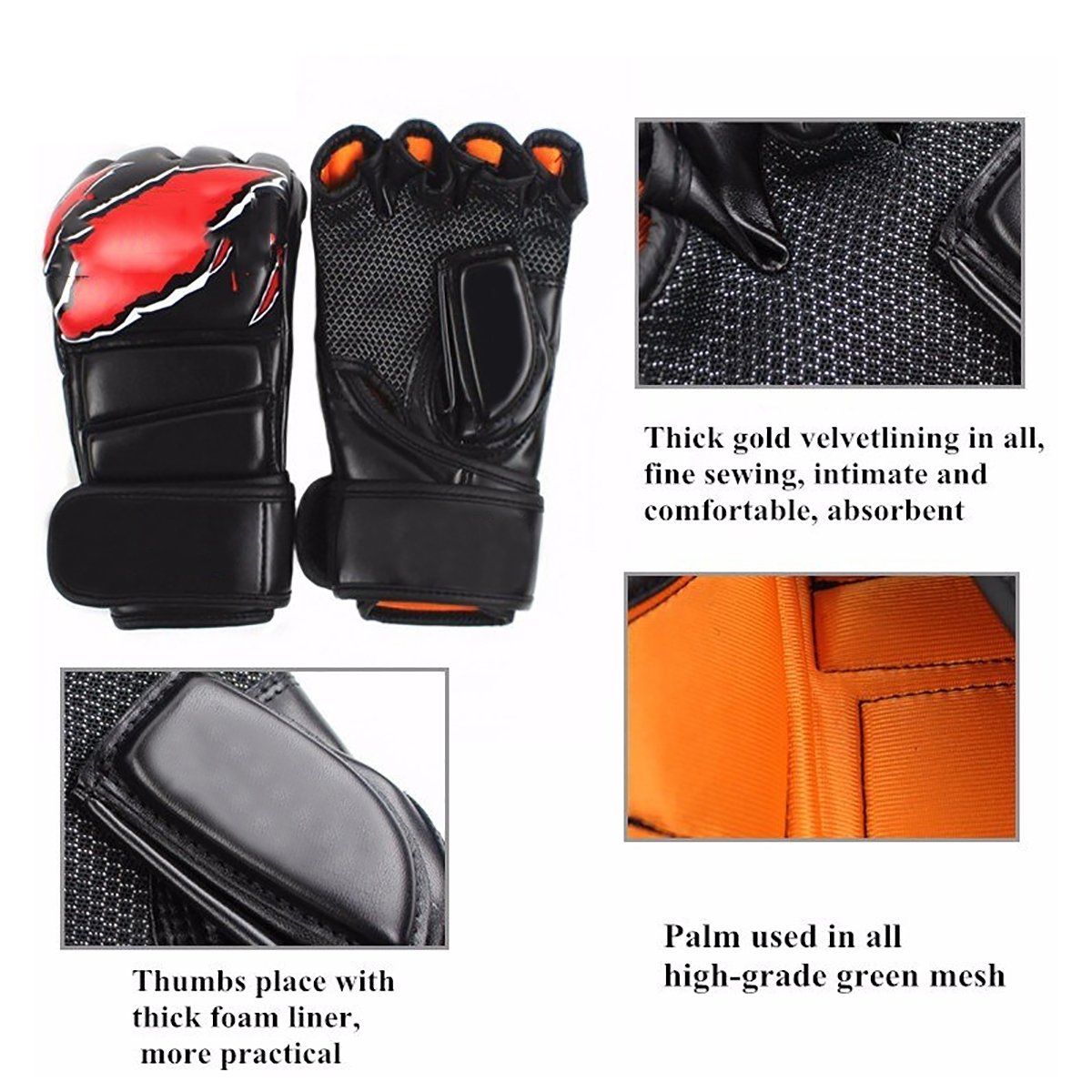 Adult Half-Finger Boxing Gloves Tiger Claw MMA UFC Sanda Fighting Muay Thai Black Leather PU Leather Training Gloves for Gyms Adult Half-Finger Boxing Gloves Tiger Claw MMA UFC Sanda Fighting Muay Thai Black Leather PU Leather Training Gloves for Gyms